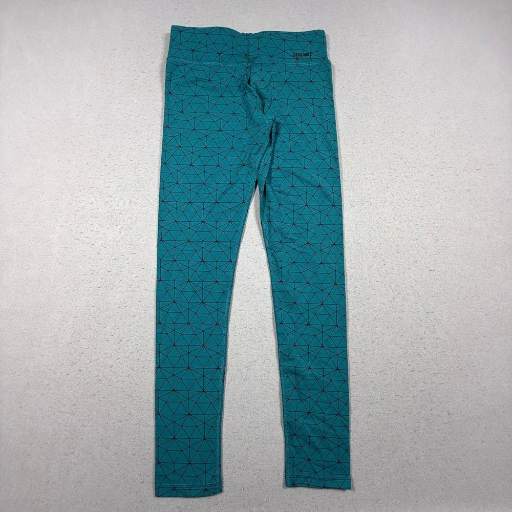 Cariloha Bamboo Fit Performance Leggings Teal Geometric Triangle Pattern Women M